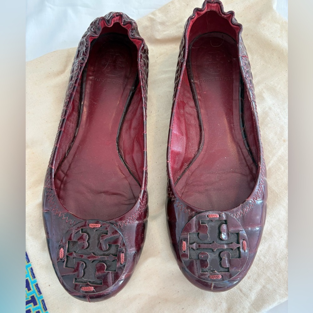 Tory Burch Deep Burgundy Alligator Ballet Flats